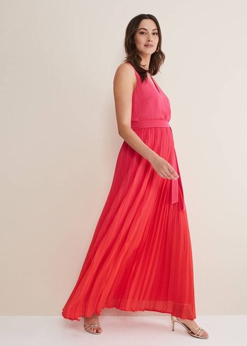 Phase Eight Piper Ombre Pleated Dress Red/Pink USA | 9145860-IQ